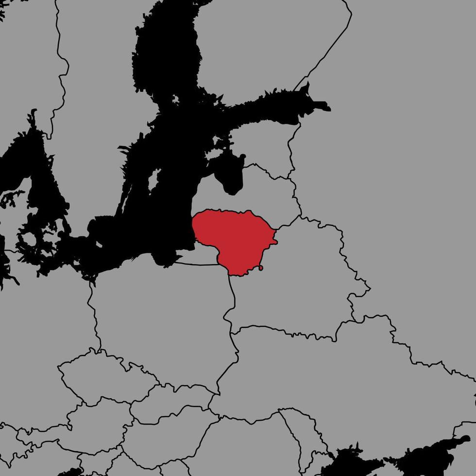 Pin map with Lithuania flag on world map. Vector illustration.