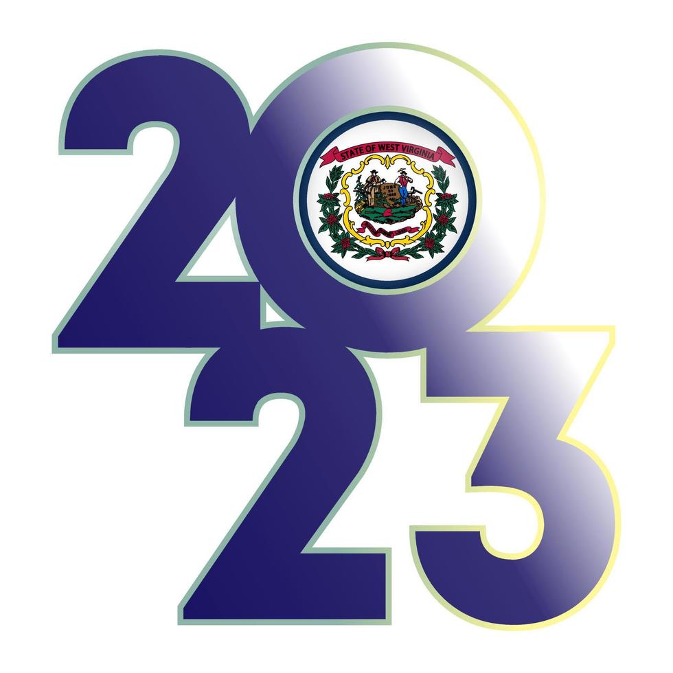 2023 banner with West Virginia state flag inside. Vector illustration.