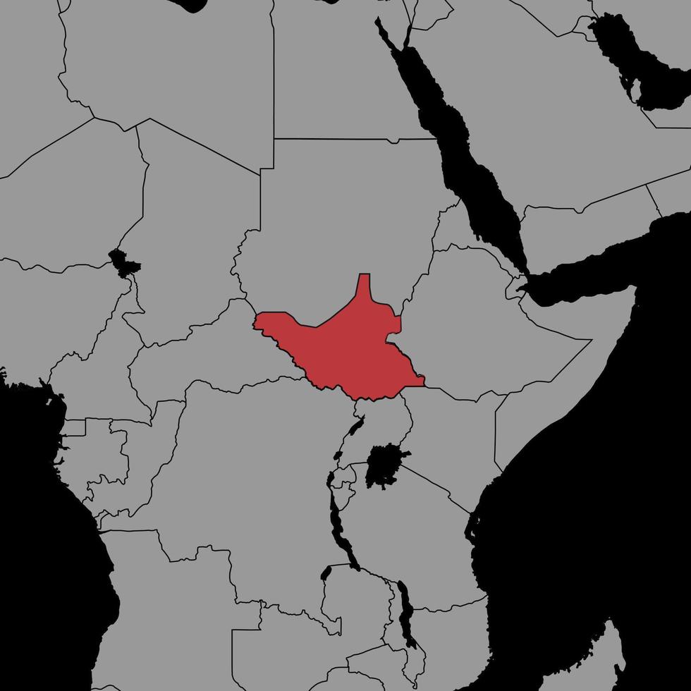 Pin map with South Sudan flag on world map. Vector illustration.
