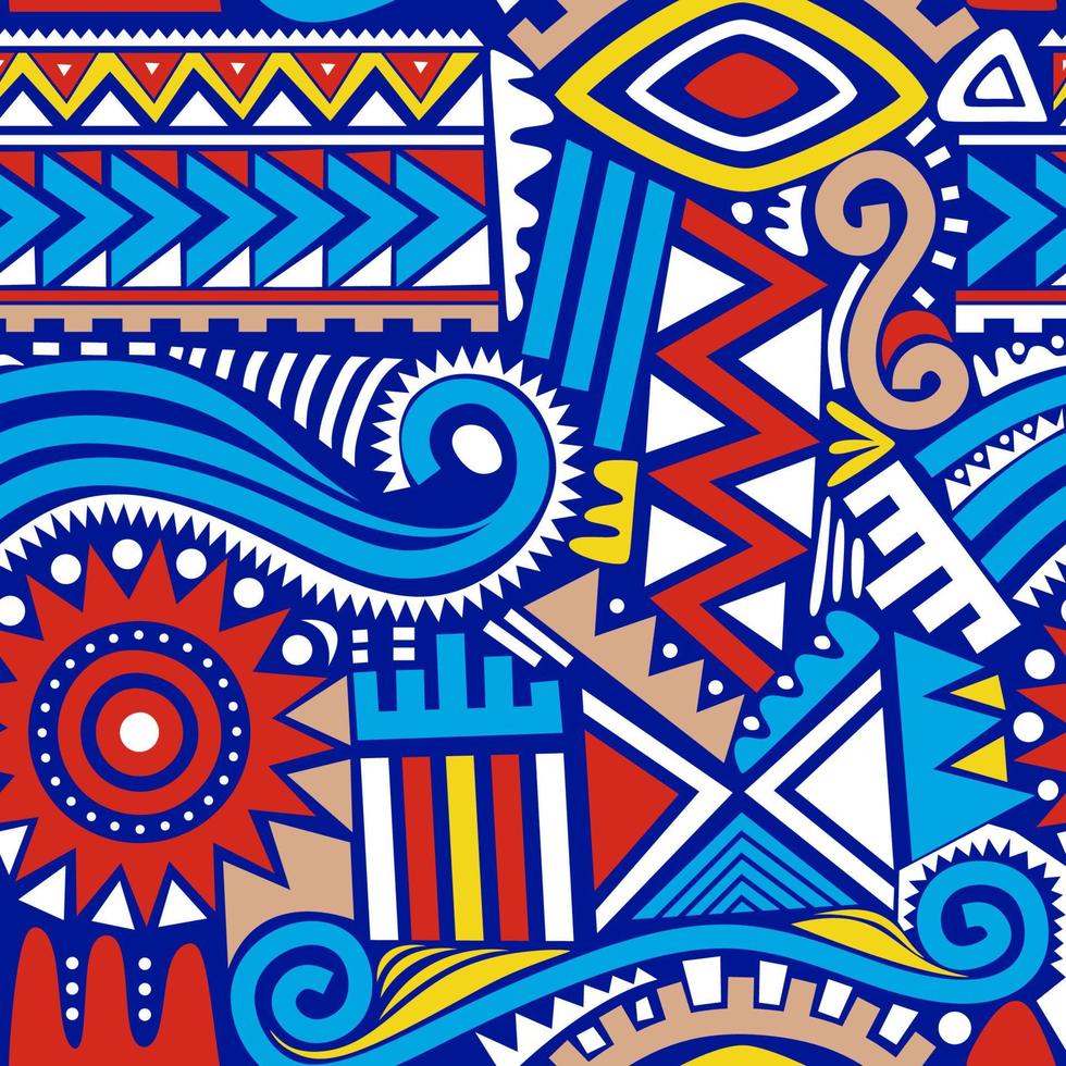 Abstract African seamless pattern in blue style color. vector