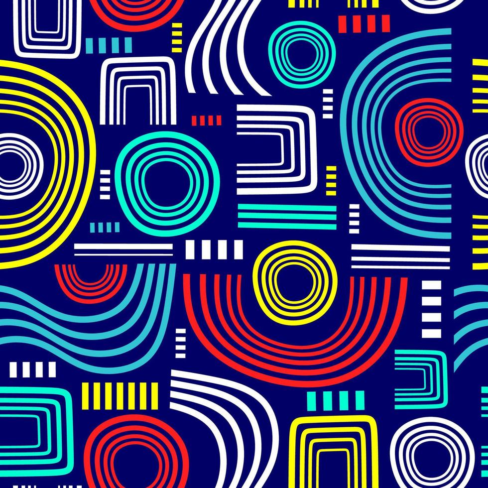 Brush line stroke shape seamless pattern on blue background. vector