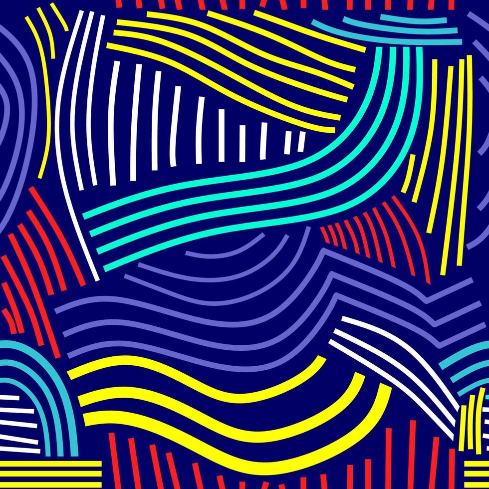 Brush line stroke shape seamless pattern on blue background. vector