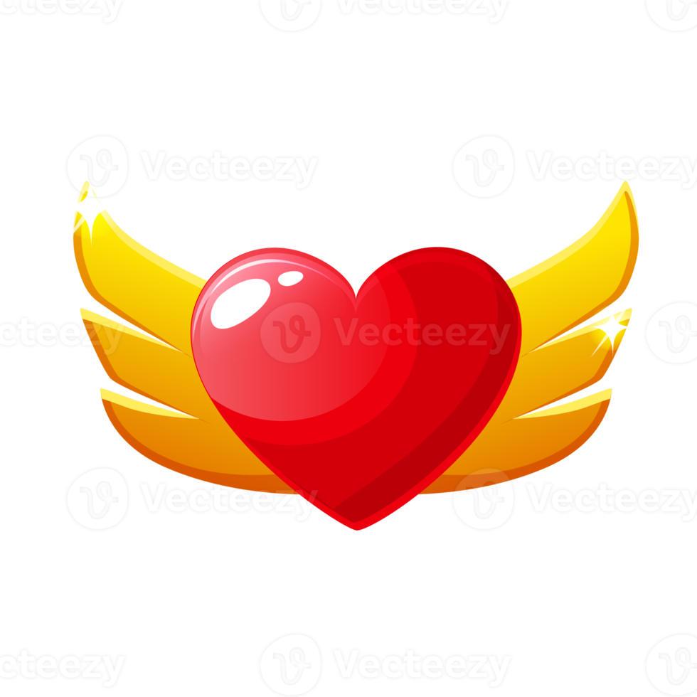 Award heart icon with wings, game app badge icon png