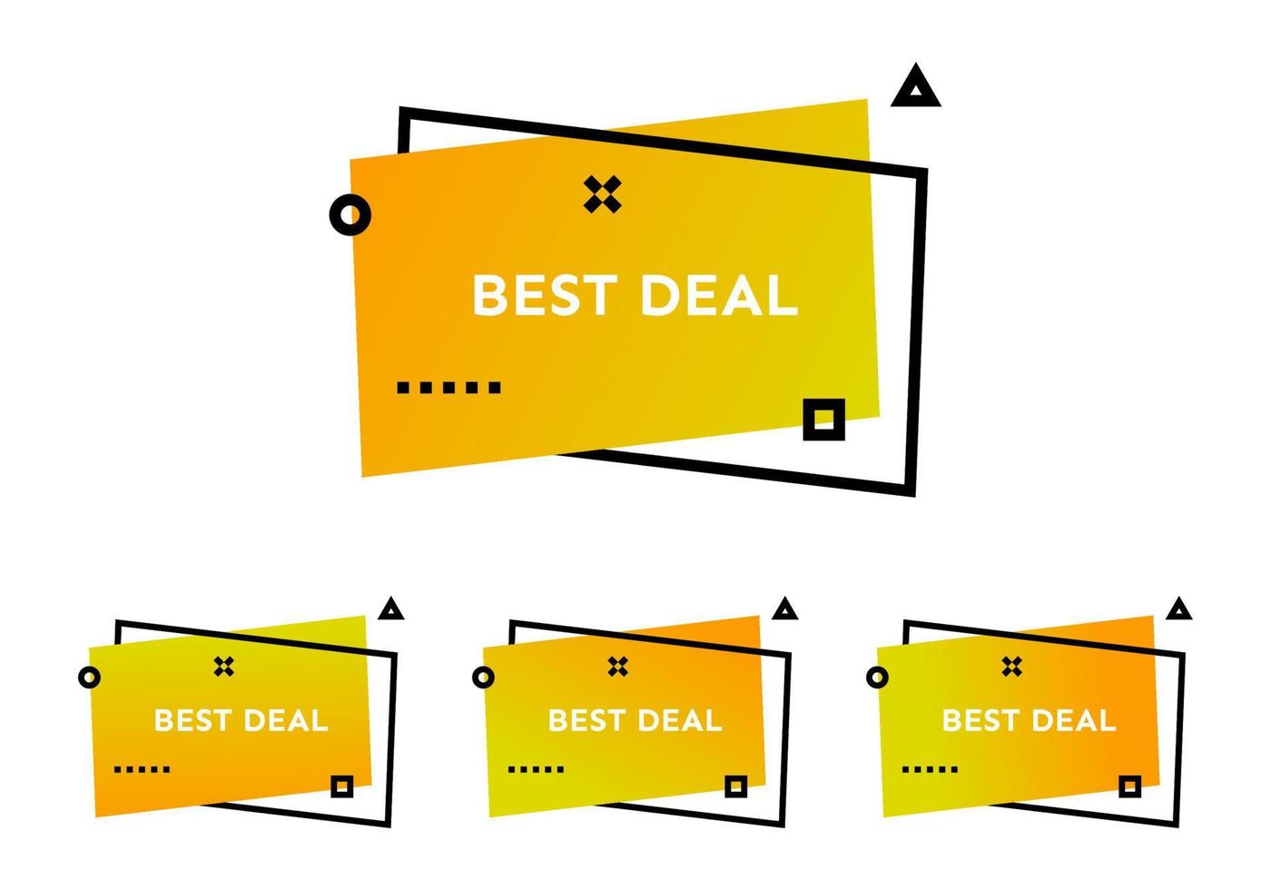 Best Deal. Set of four yellow geometric trendy banners. Modern gradient shape with promotion text. Vector illustration.