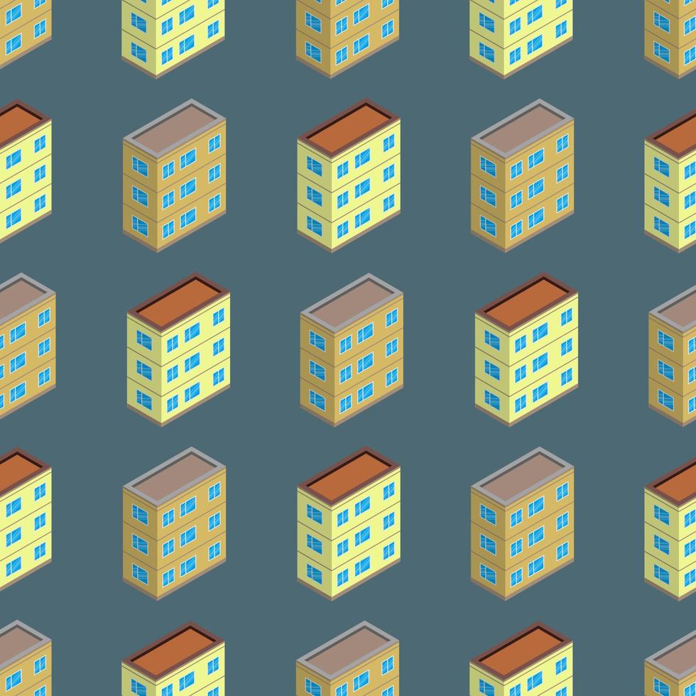 Isometric building seamless pattern. Urban architecture concept background. City buildings in isometric style. Vector illustration.