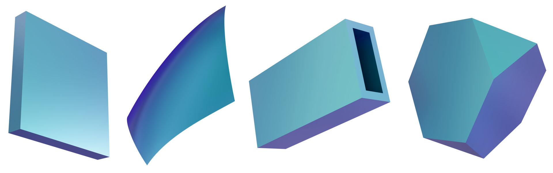 Set of 3d geometric shapes, on transparent background. Metallic