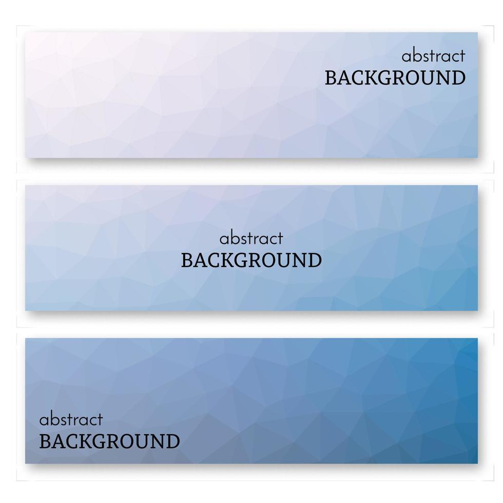 Set of three blue banners in low poly art style. Background with place for your text. Vector illustration