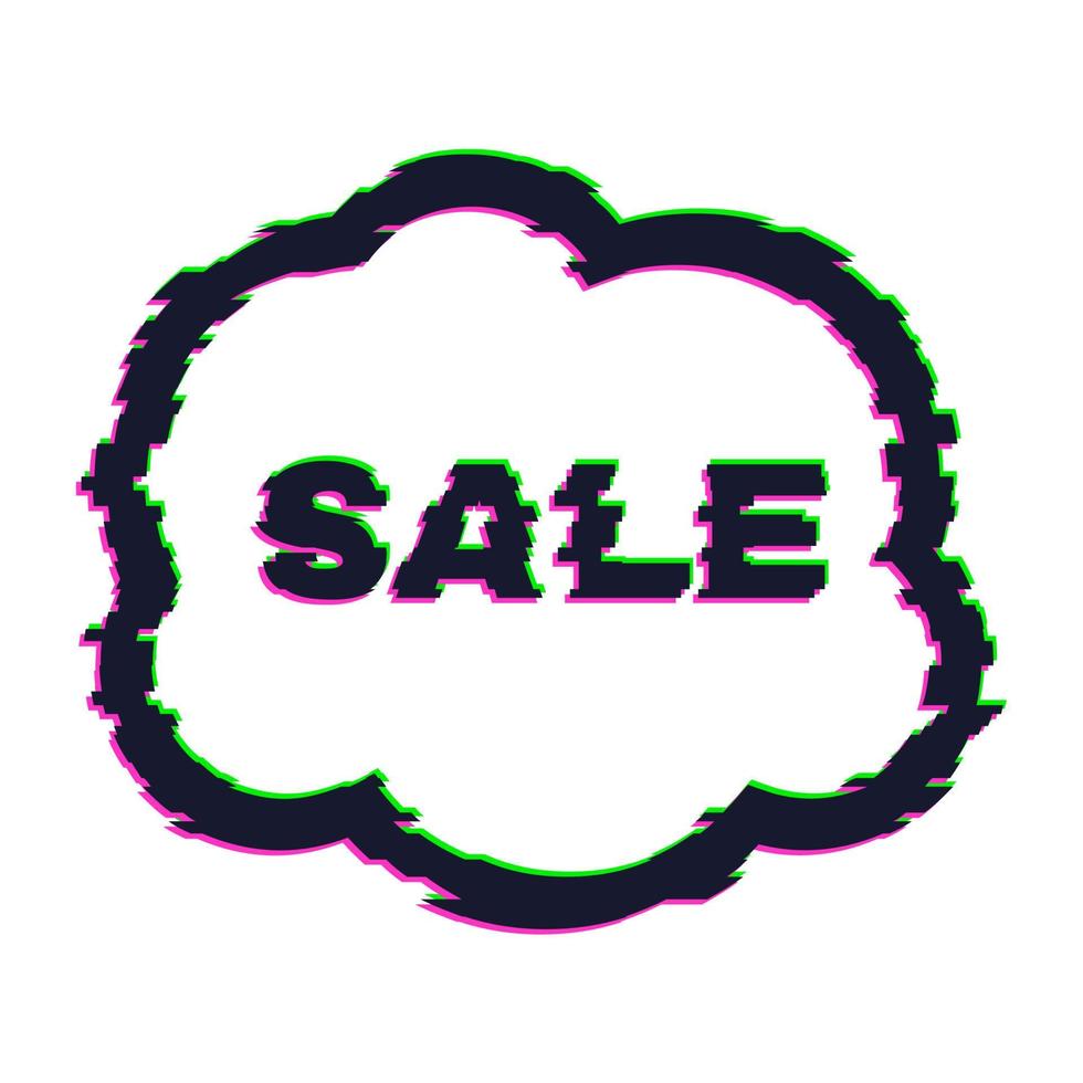 Distorted glitch sale banner with error effect on the edges and in text. Vector illustration.