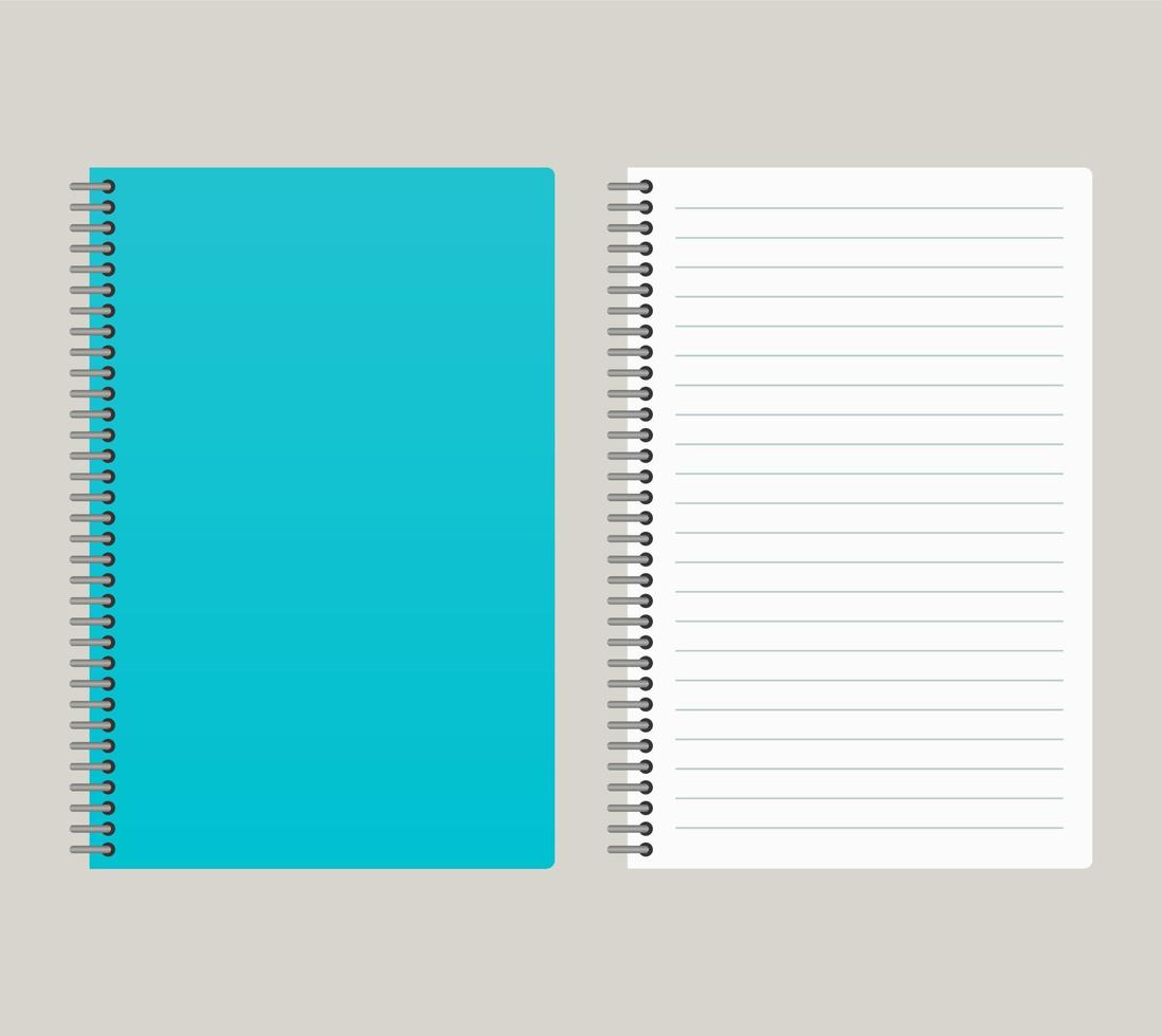 Notepad with a blue cover and with a binding from left side. Vector illustration