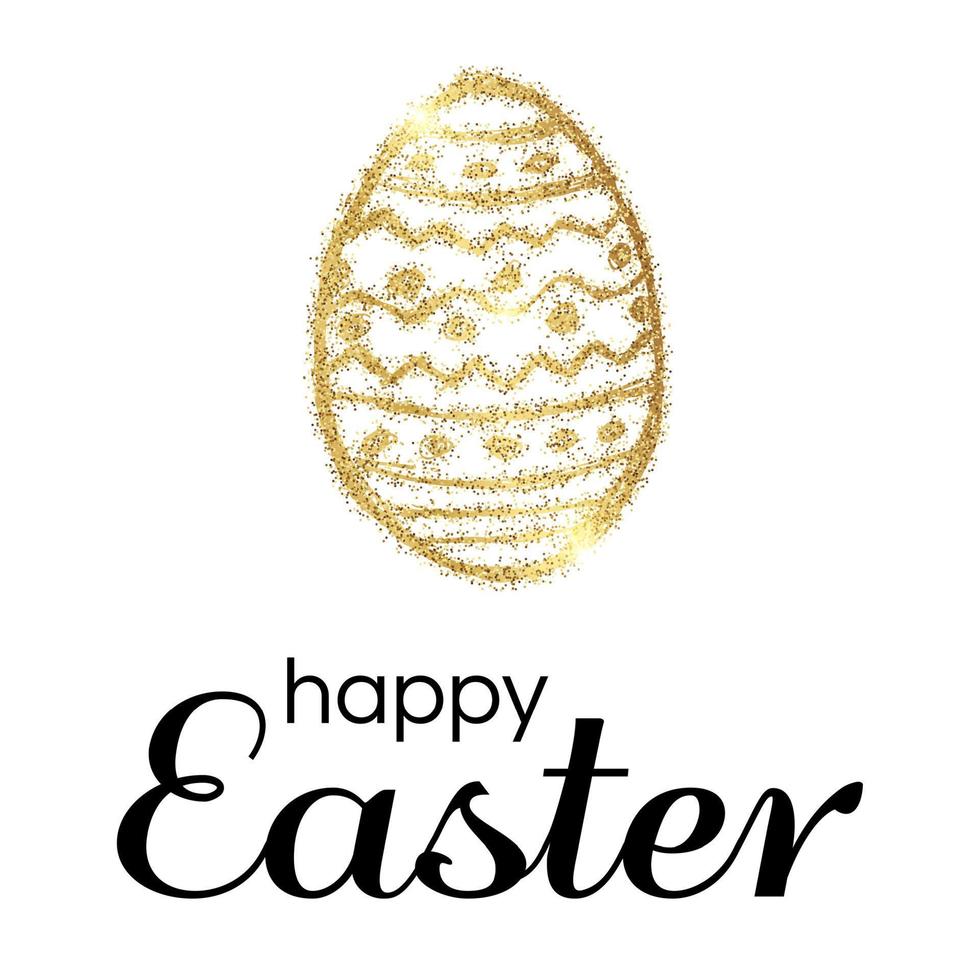 Hand Drawn Easter Egg with Gold Glitter Effect on a white background. Vector illustration