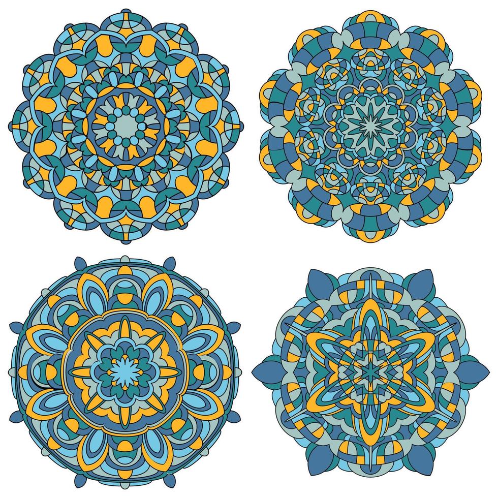 Set of Multicolored Vector Mandala. Mandala vector for art, coloring book, zendoodle. Circle Abstract Object Isolated On White Background.
