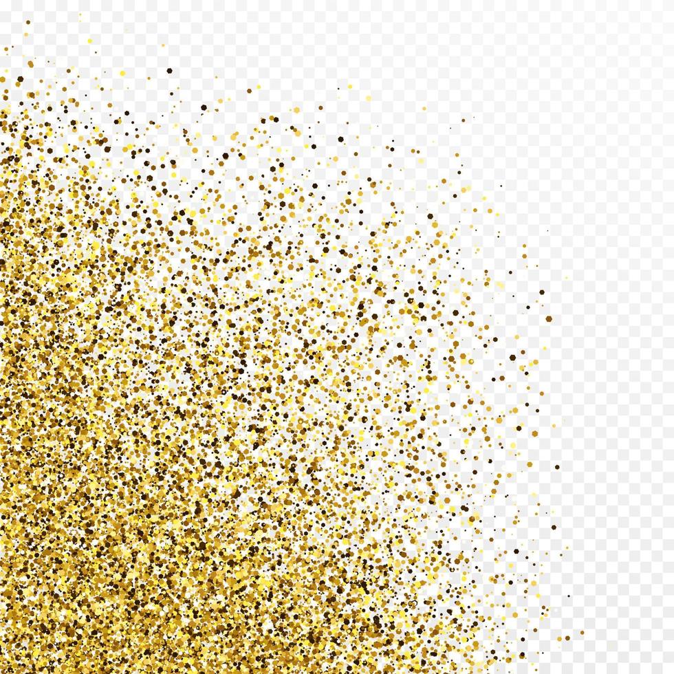 Gold glitter confetti backdrop isolated. Celebratory texture with shining light effect. Vector illustration.