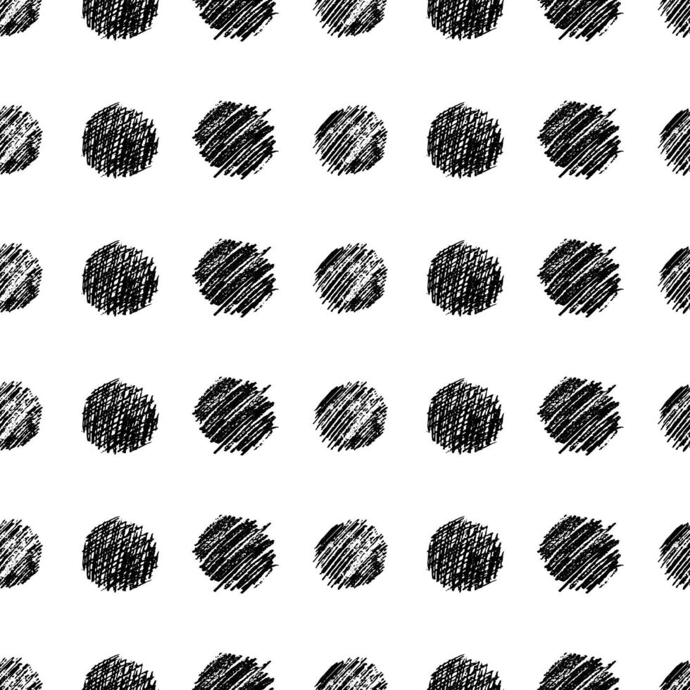 Seamless pattern with hand drawn black circle scribble smear. Abstract grunge texture. Vector illustration