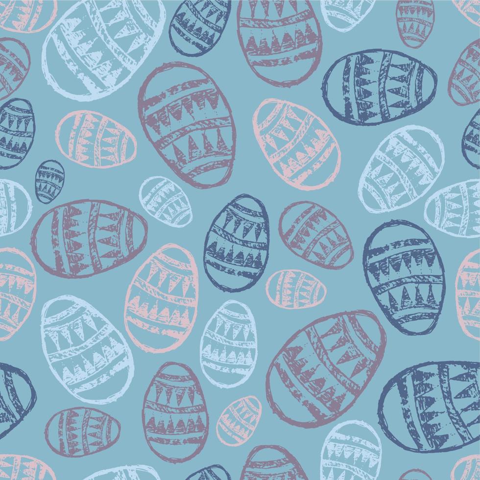 Seamless pattern with hand drawn Easter eggs on a blue background. Vector illustration