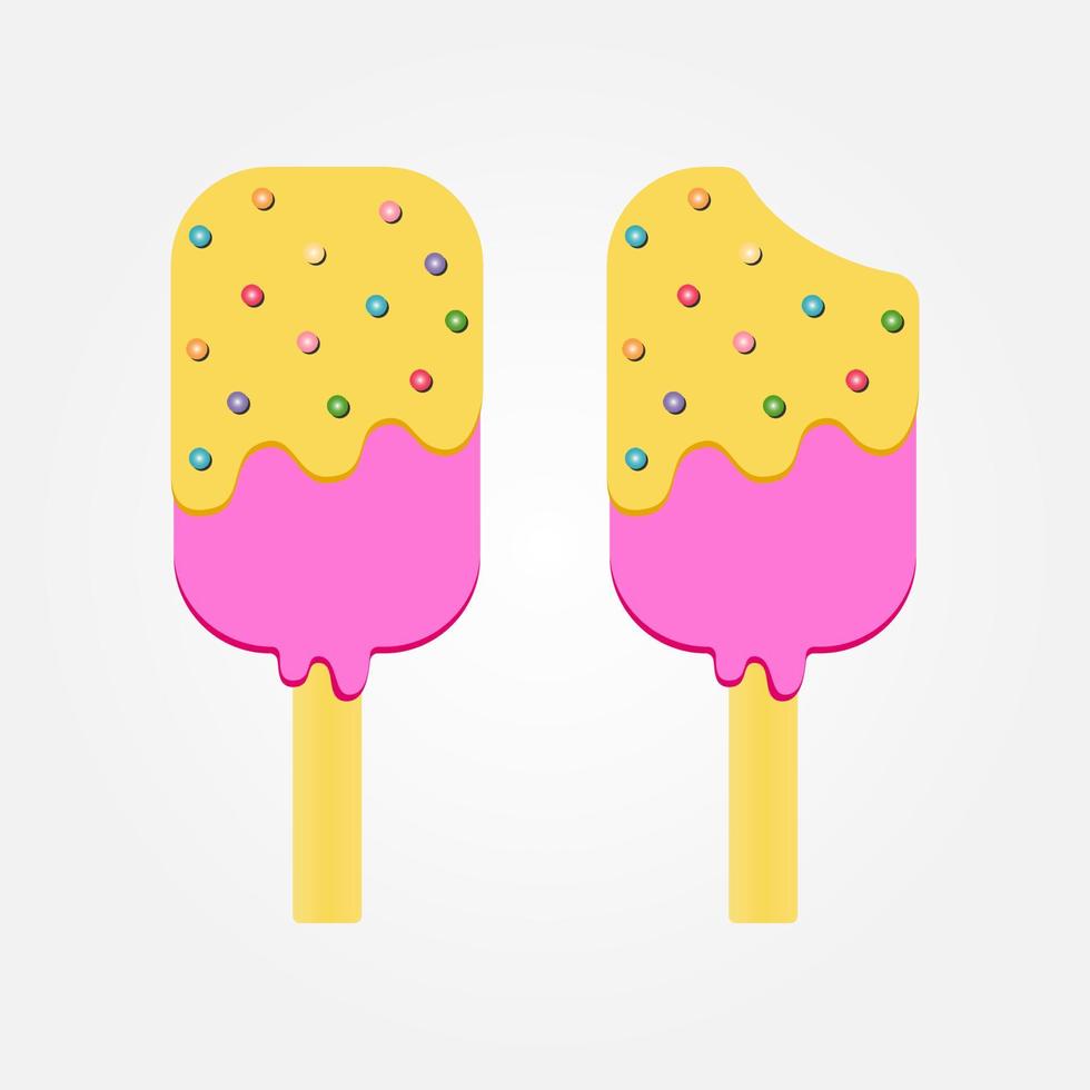 Ice Cream Dessert on a Wooden Stick. Ice Cream on White Background. vector