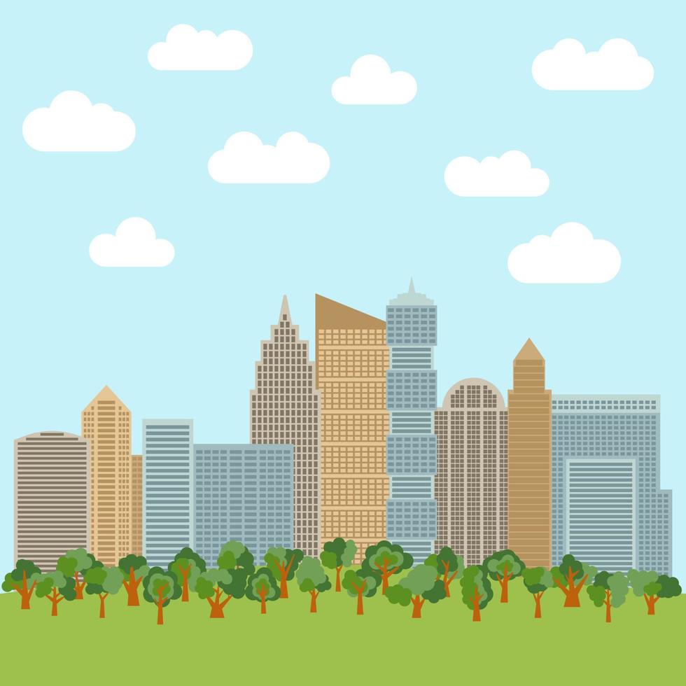 parque de la ciudad en el fondo de los rascacielos. ilustración vectorial vector