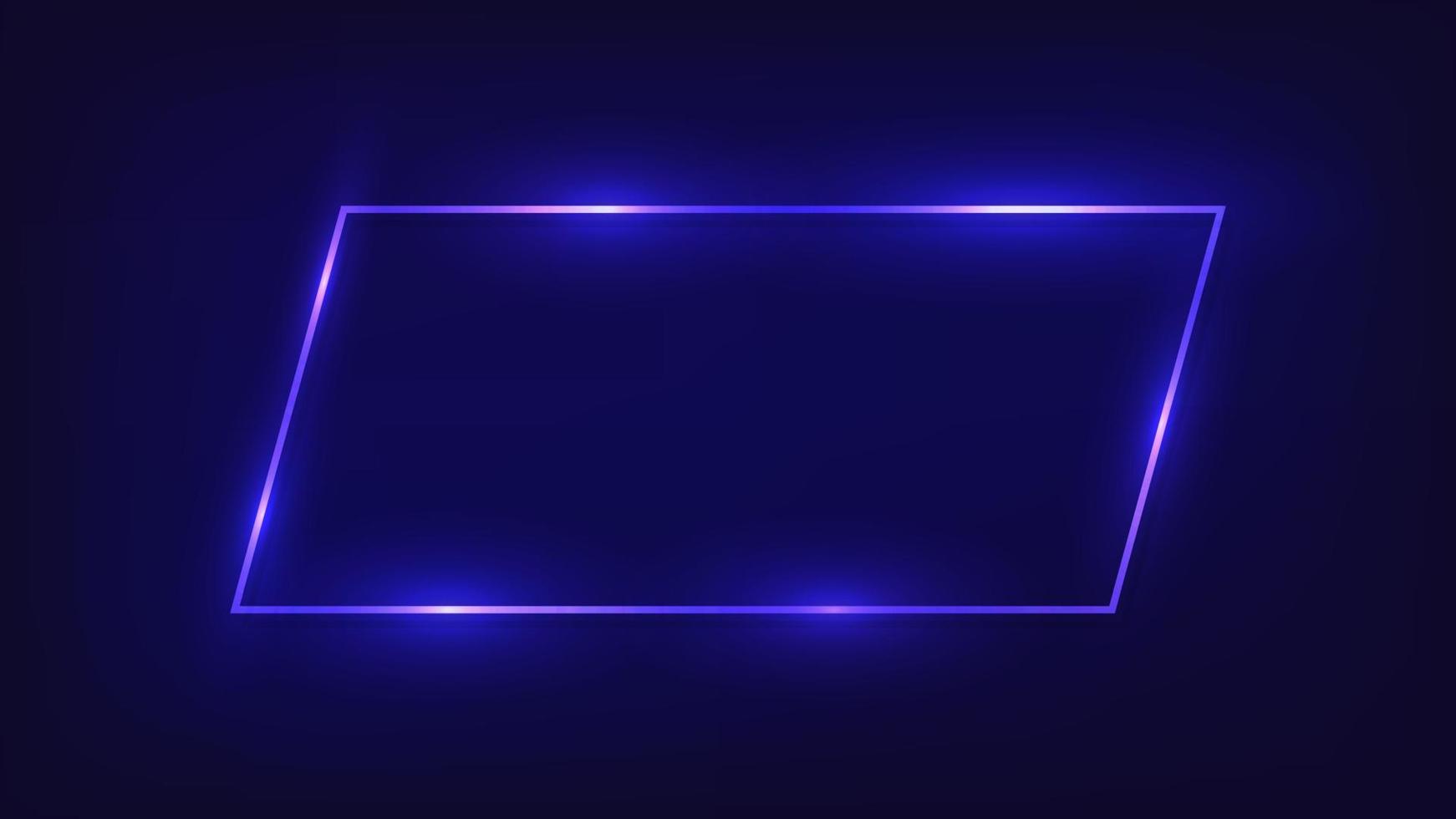 Neon rectangular frame with shining effects on dark background. Empty glowing techno backdrop. Vector illustration.