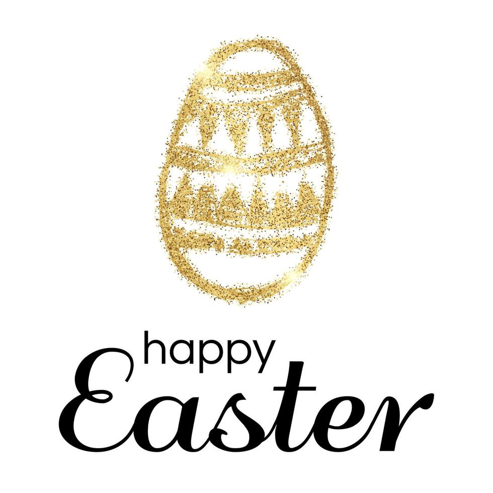 Hand Drawn Easter Egg with Gold Glitter Effect on a white background. Vector illustration