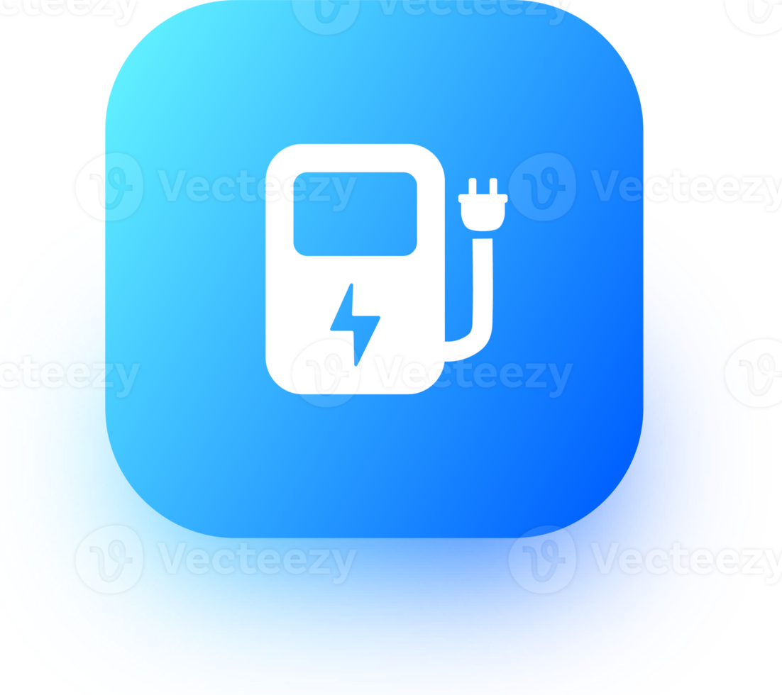 Electric vehicle charging station icon in square gradient colors. png