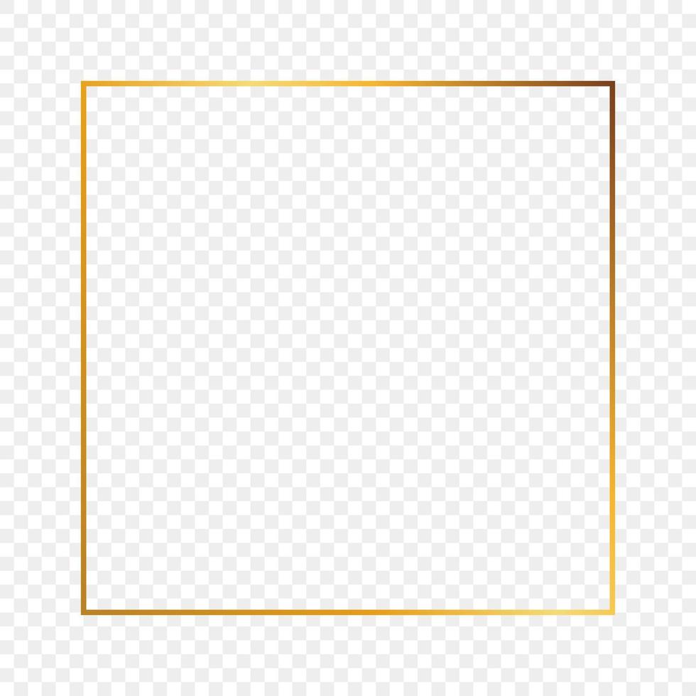 Gold glowing square frame isolated on transparent background. Shiny frame with glowing effects. Vector illustration.