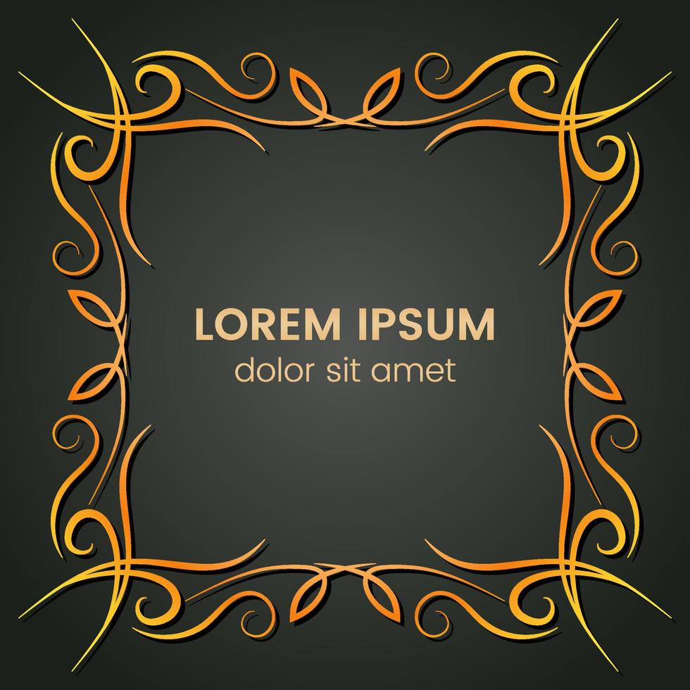 A square golden monogram element on a dark background. Vector illustration.
