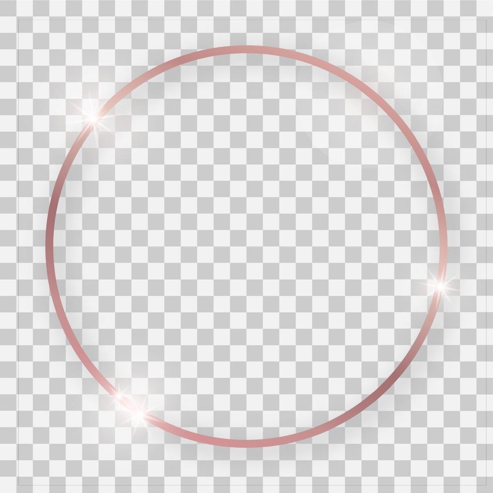 Rose gold shiny round frame with glowing effects and shadows vector