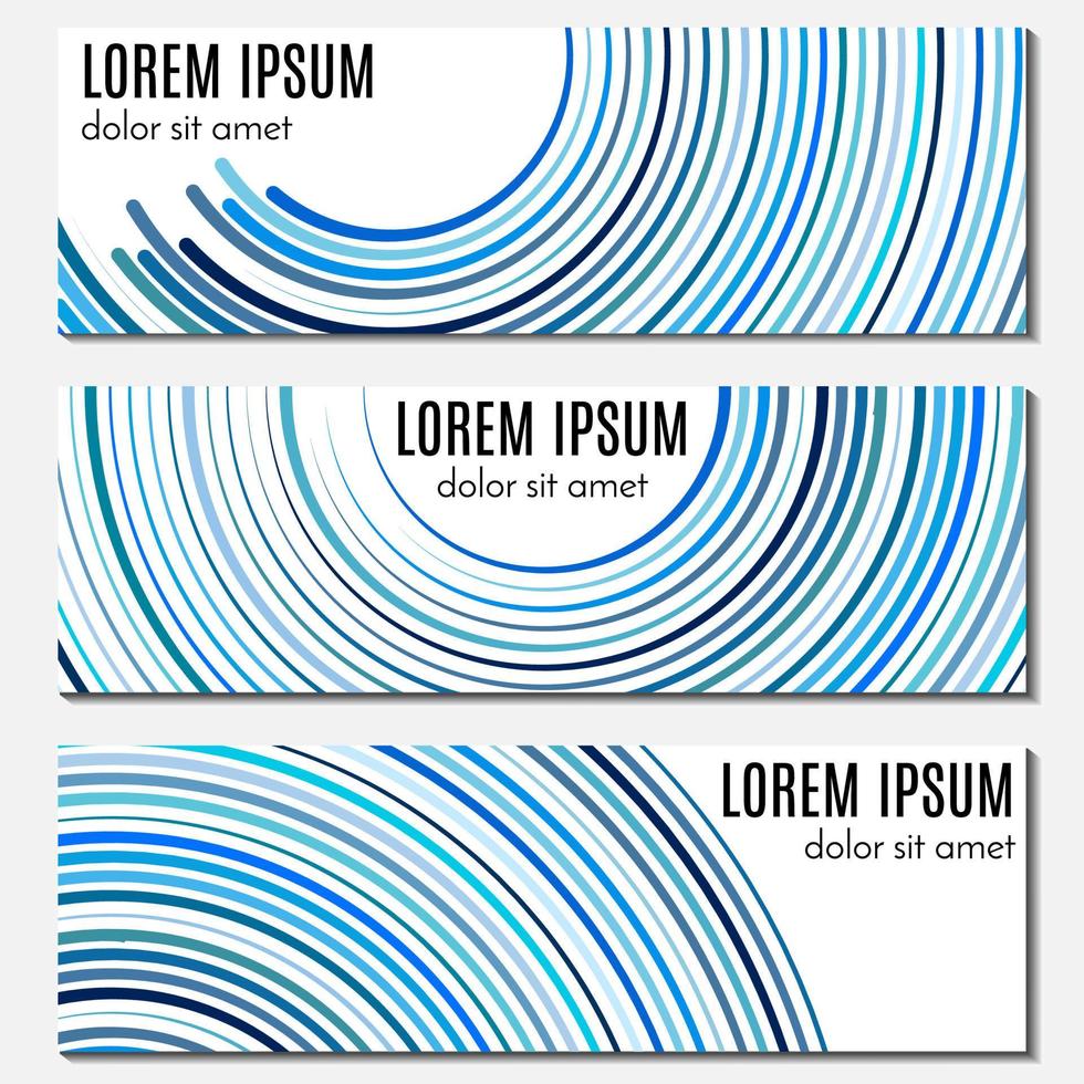 Set of blue abstract header banners with curved lines and place for text. Vector backgrounds for web design.