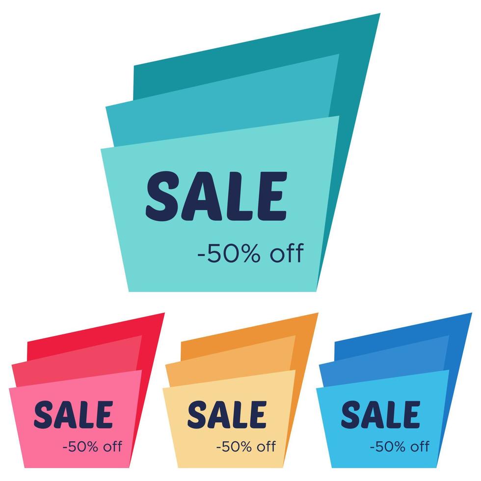 Set of four sale stickers with abstract colorful geometric forms. Vector illustration