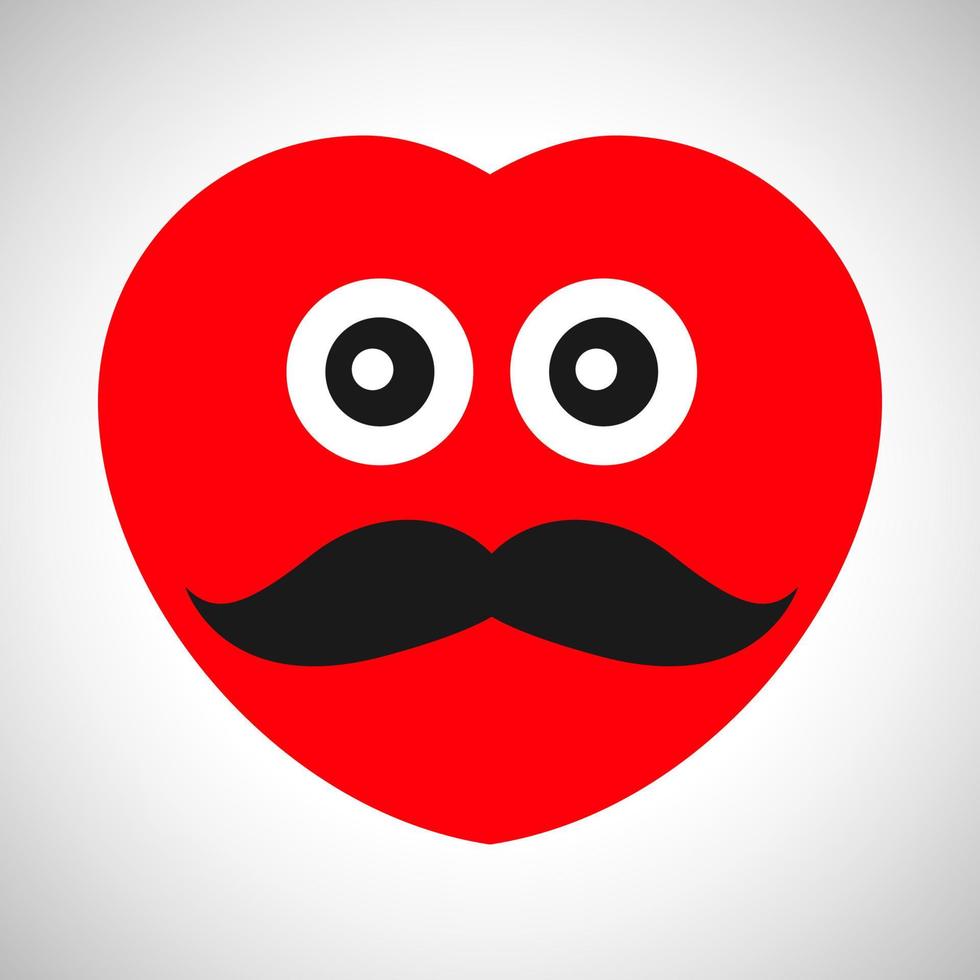 Serious cartoon heart with a mustache. Symbol of Love. Vector illustration