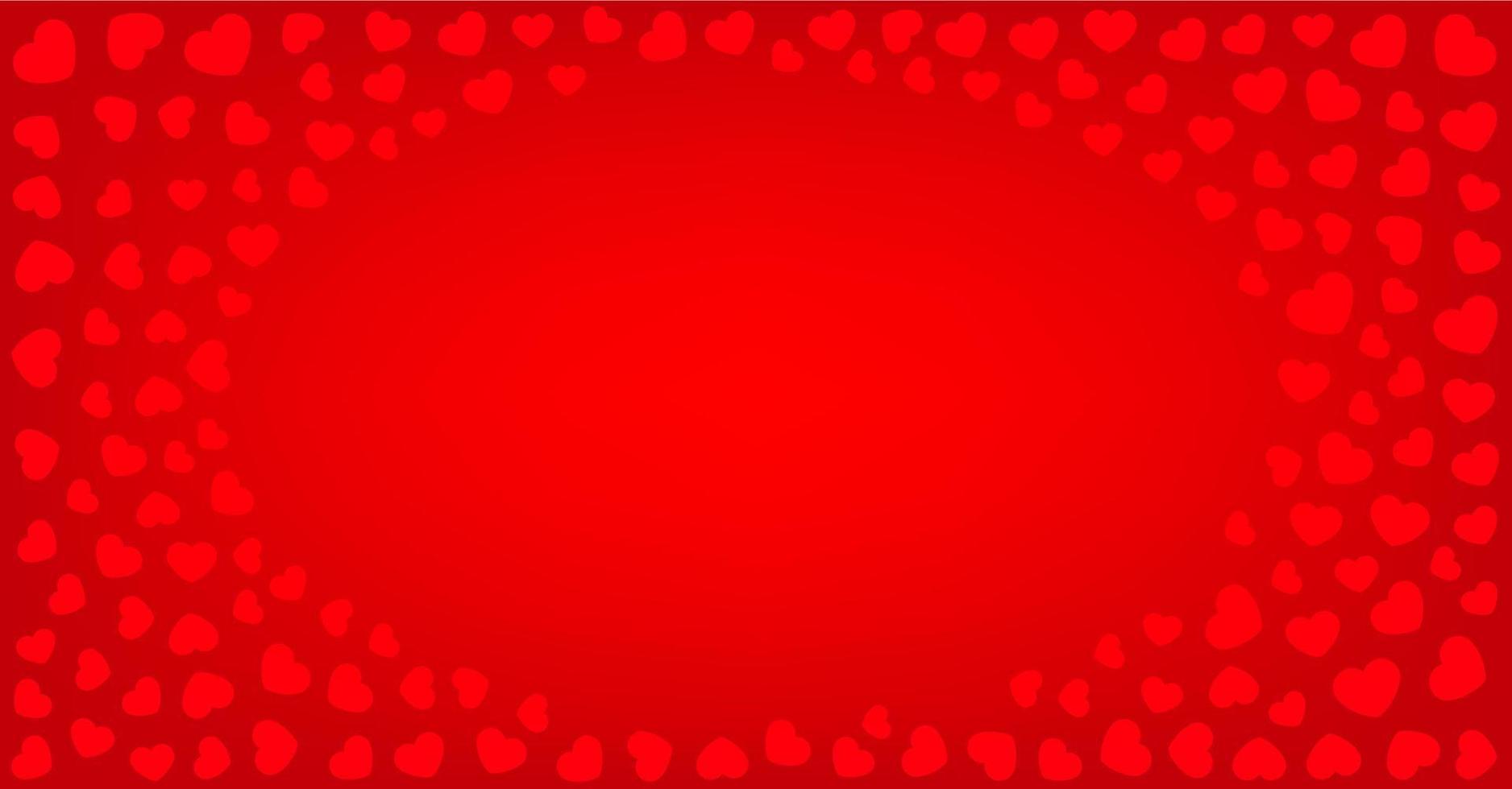 Red greeting horizontal banner with hearts. Vector illustration.