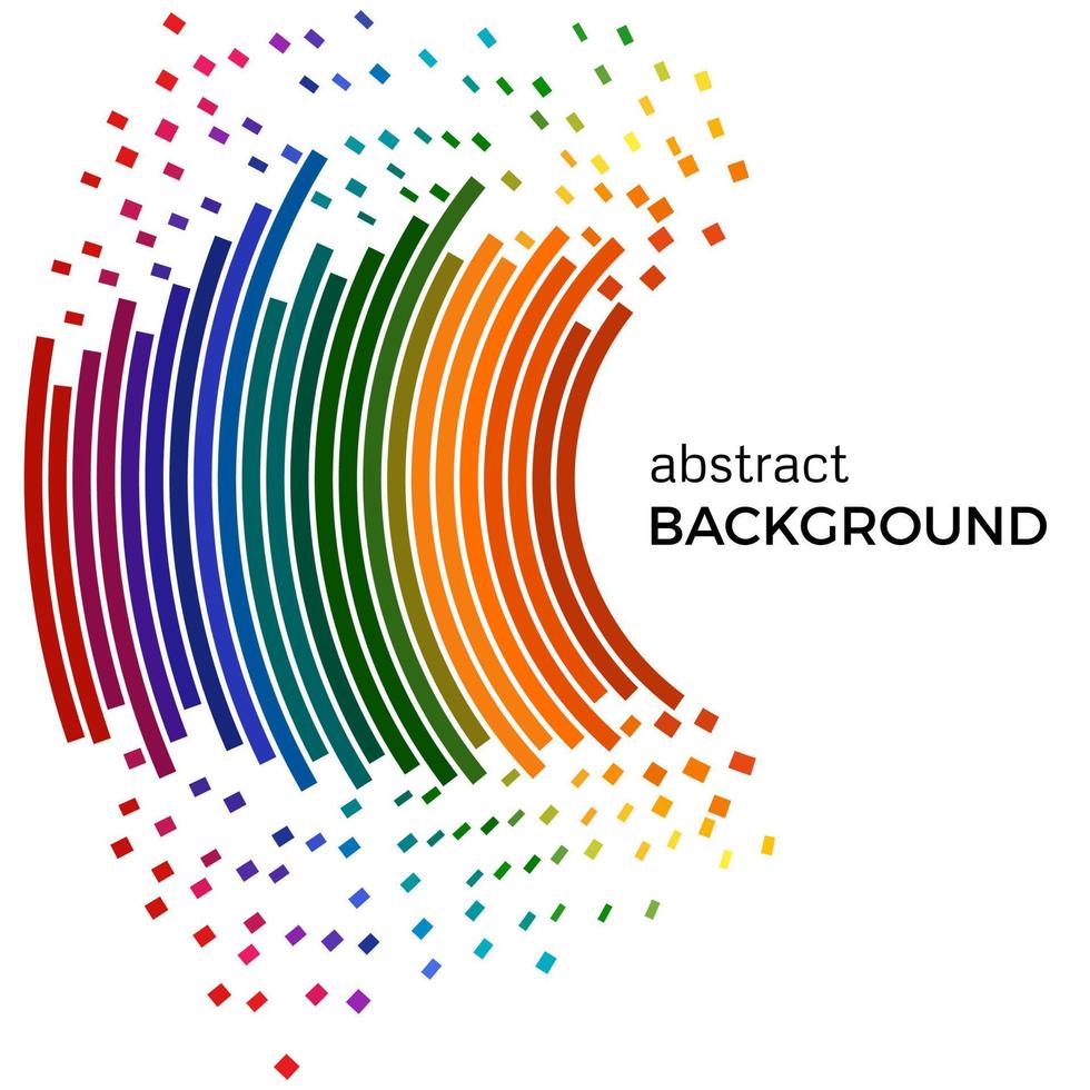 Abstract background with colorful rainbow lines and flying pieces. Colored circles with place for your text on a white background. vector