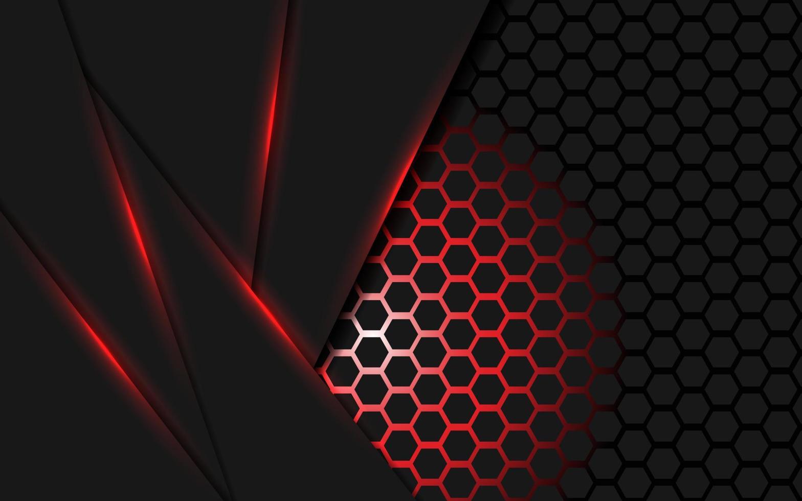 Dark abstract red light background gradient shapes with hexagon mesh pattern decoration. vector