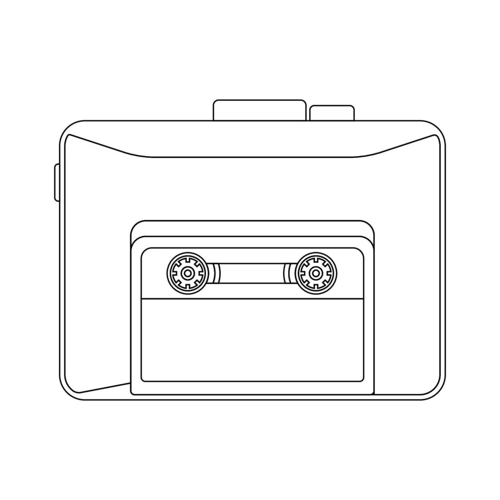 ilustración de icono de contorno de reproductor de cassette portátil retro sobre fondo blanco aislado vector