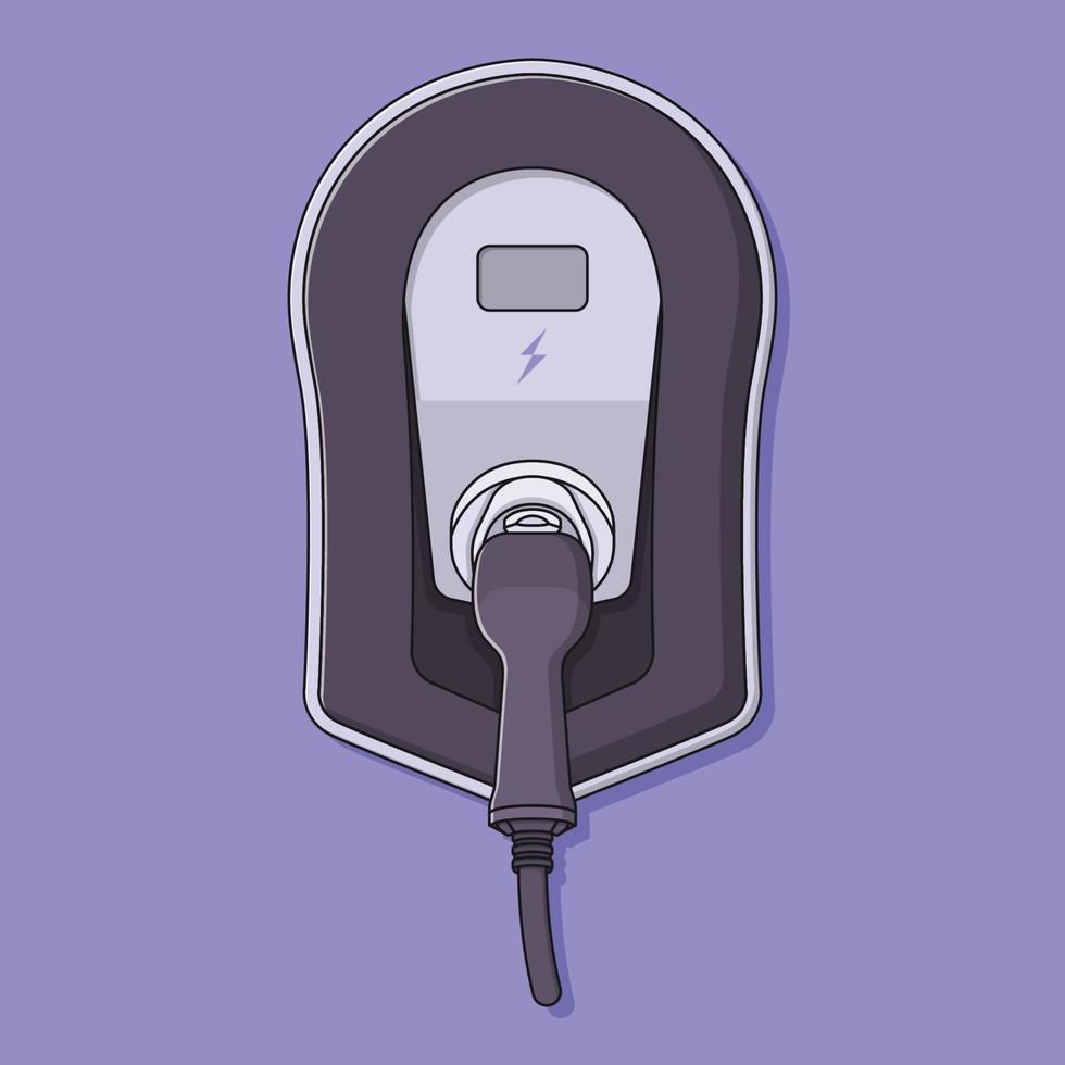 Electric Vehicle Charging Station Vector Icon Illustration with Outline for Design Element, Clip Art, Web, Landing page, Sticker, Banner. Flat Cartoon Style