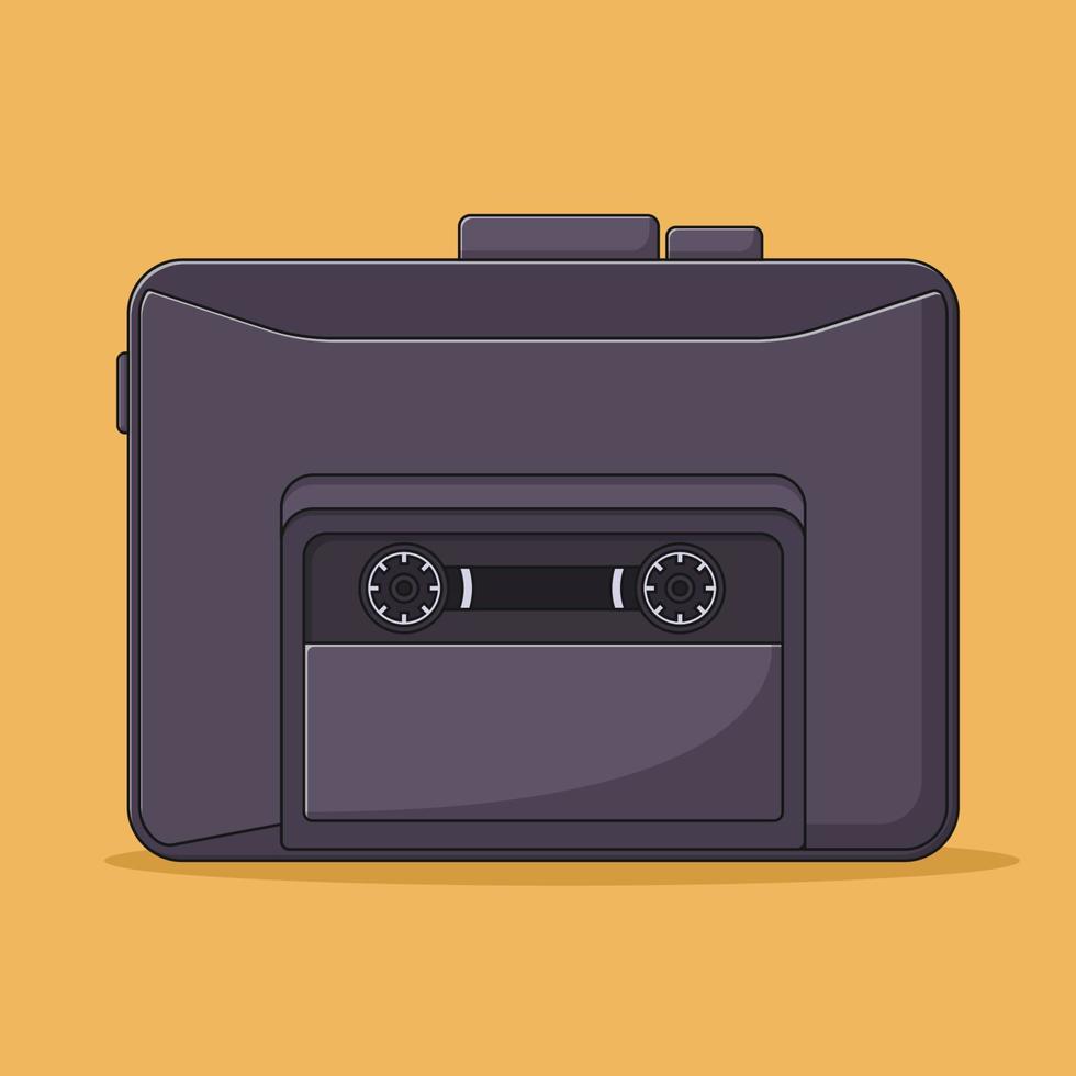 Retro Portable Cassette Player Vector Icon Illustration with Outline for Design Element, Clip Art, Web, Landing page, Sticker, Banner. Flat Cartoon Style
