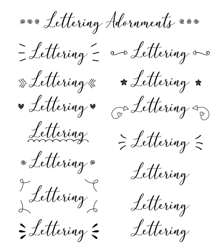 Lettering adornments collections. Arrows, hearts, splash, lines, spirals etc. Perfect for lettering and illustrations. vector