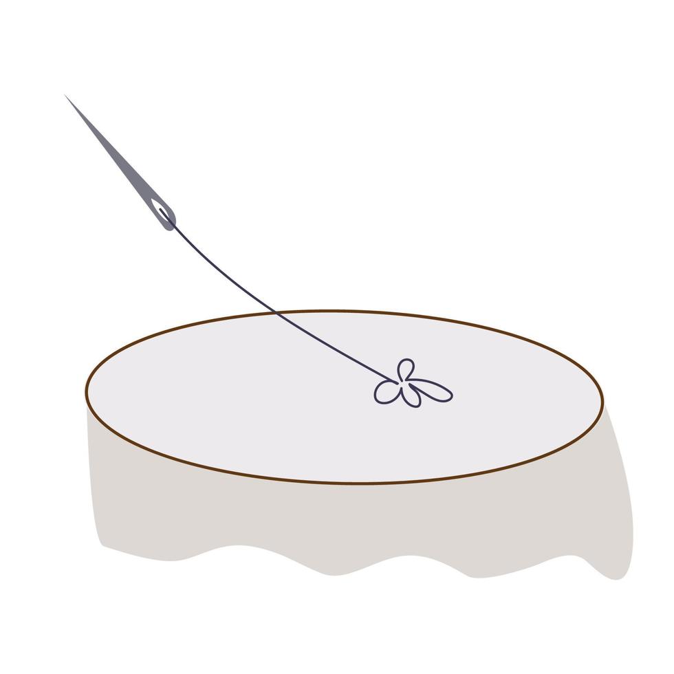 Embroidered hoop with needle and thread. Handmade, stitch. Hobbies and leisure vector
