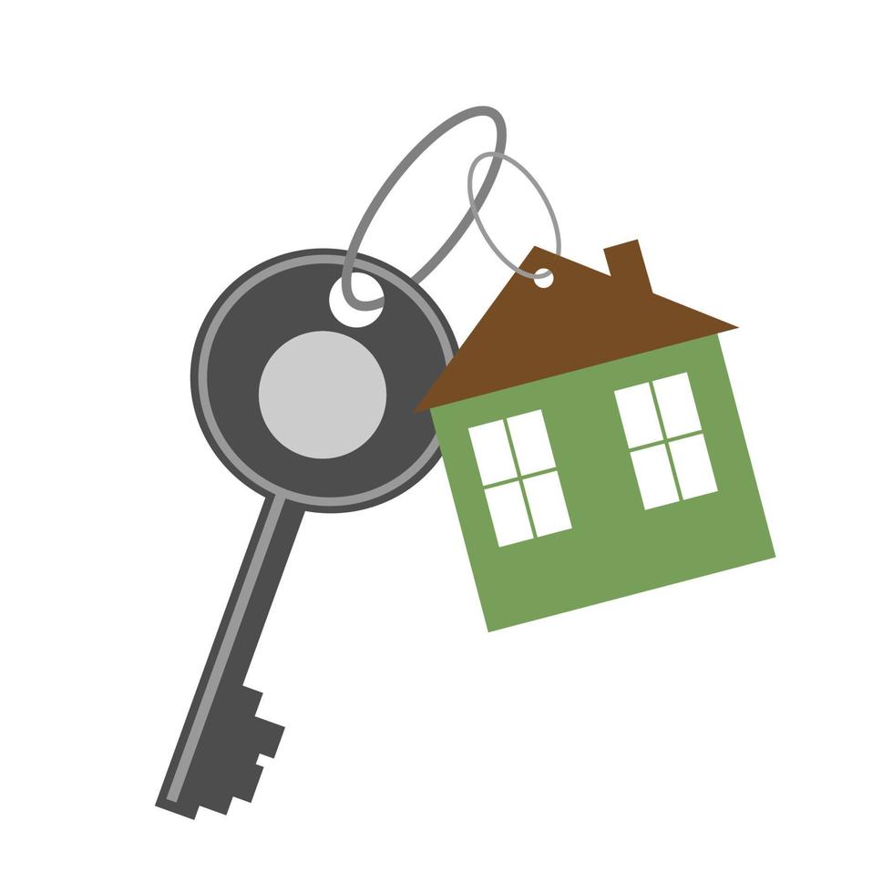 llaves de casa con un llavero en forma de casa verde sobre un fondo blanco. clipart vector