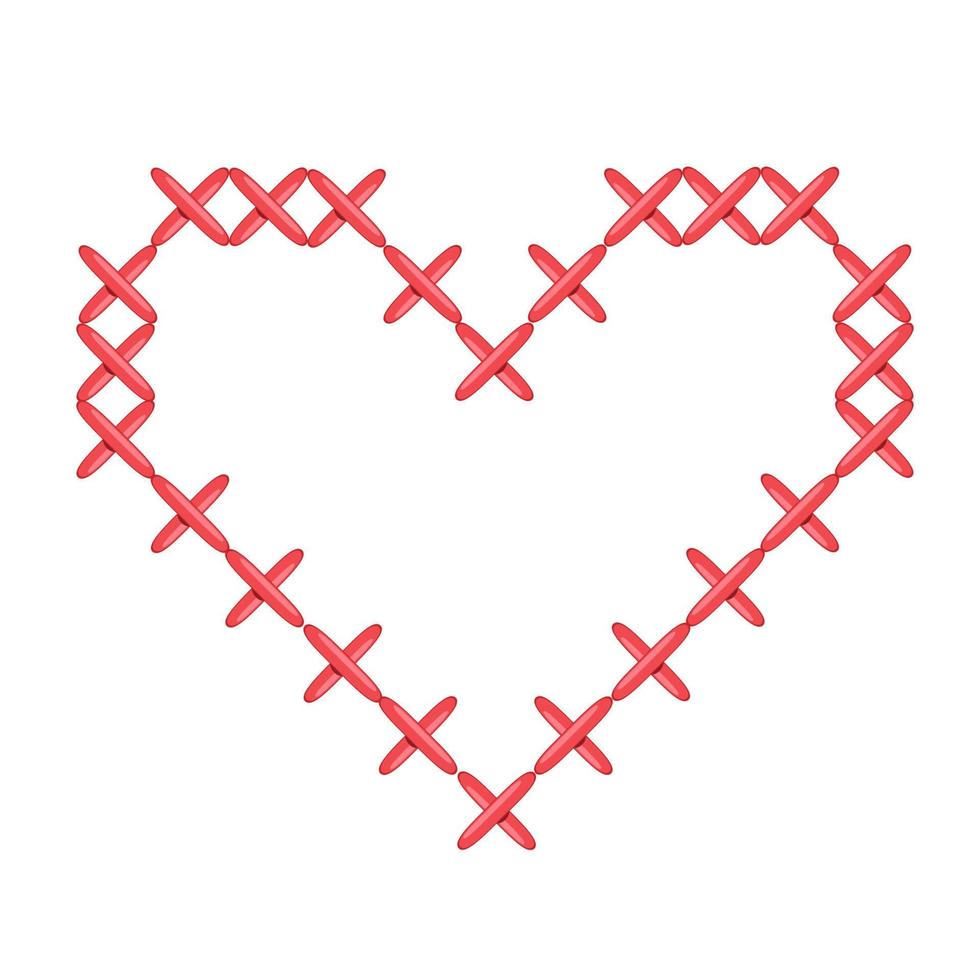 Red cross stitch heart embroidered on a white background. Needlework vector illustration. Valentines day