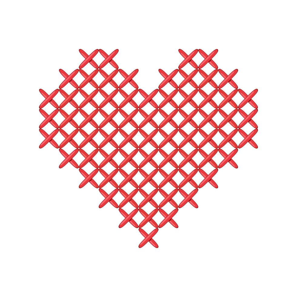 Red cross stitch heart embroidered on a white background. Needlework vector illustration.