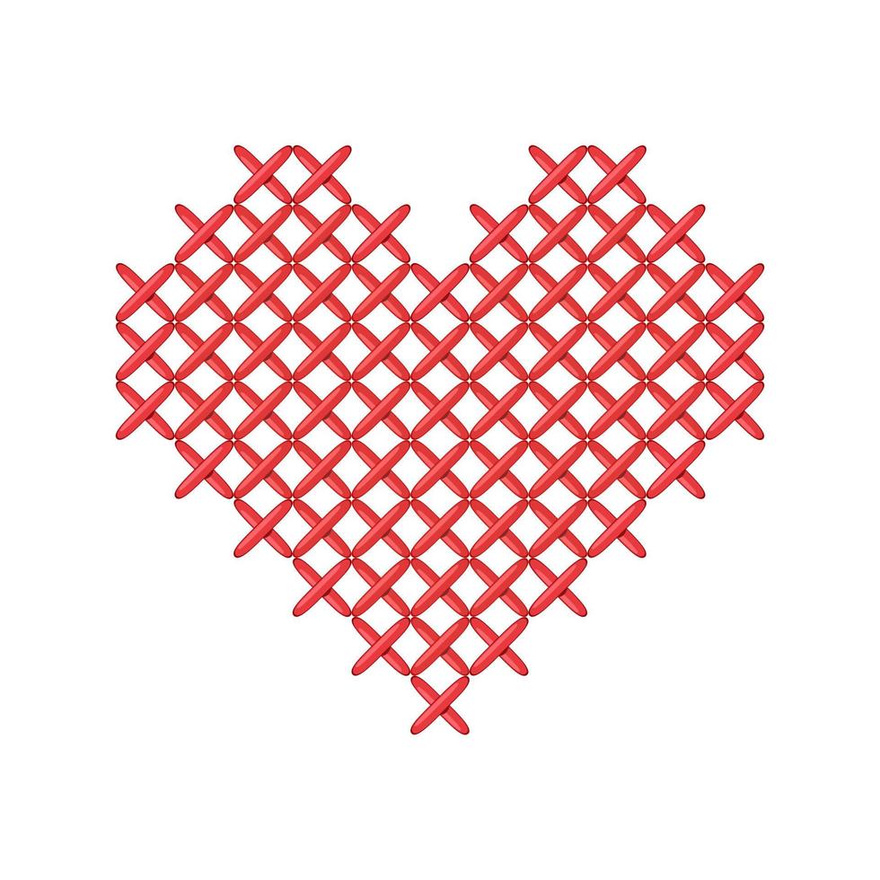 Red cross stitch heart embroidered on a white background. Needlework vector illustration.