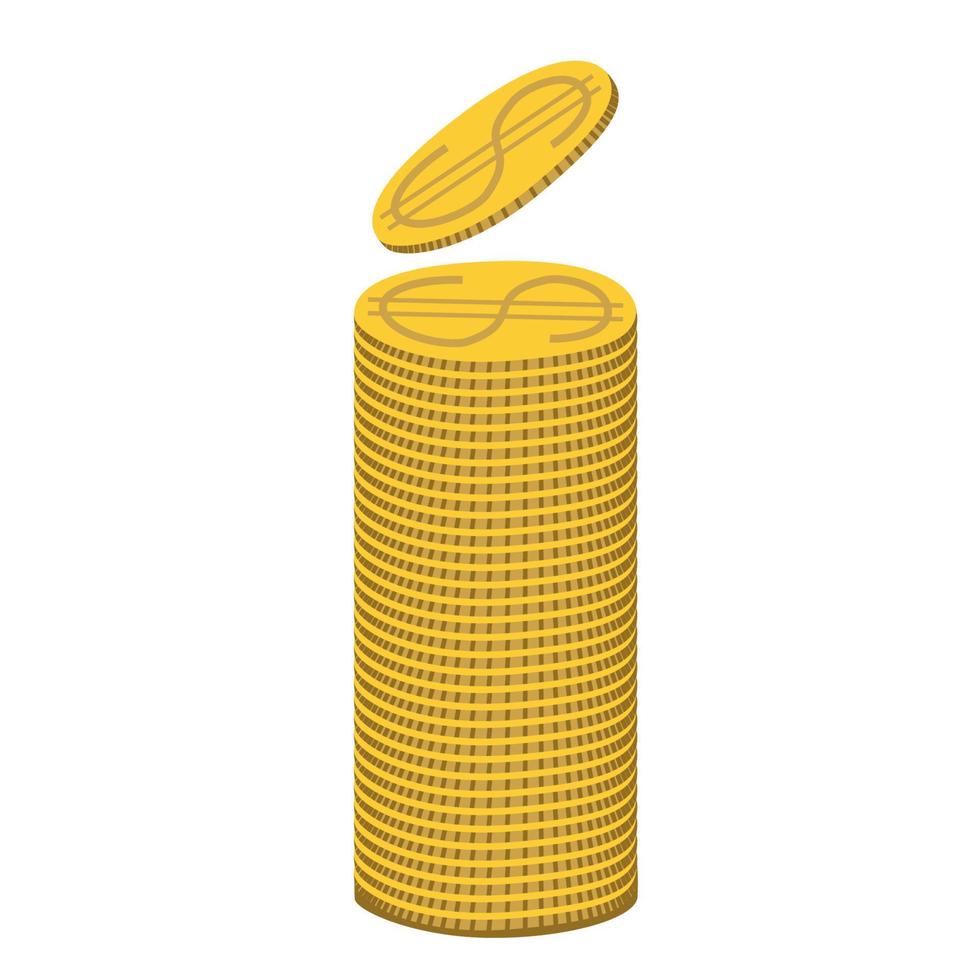 Stack of golden dollar coins. Financial well-being. Savings vector