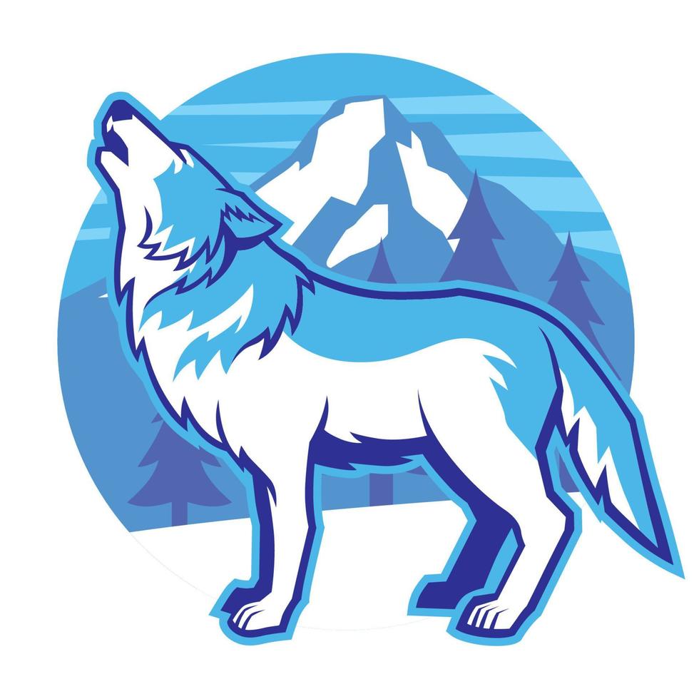 estilo de logotipo de mascota de lobo aullando vector