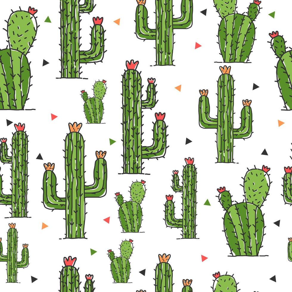 Hand drawn decorative seamless pattern with cactus vector