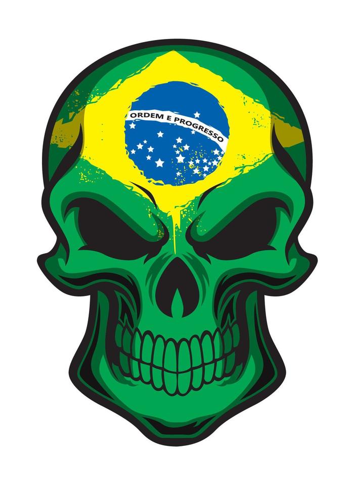 Brazil flag painted on skull vector