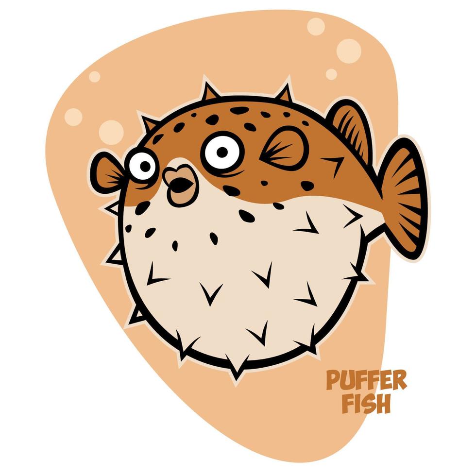 puffer fish cartoon style vector