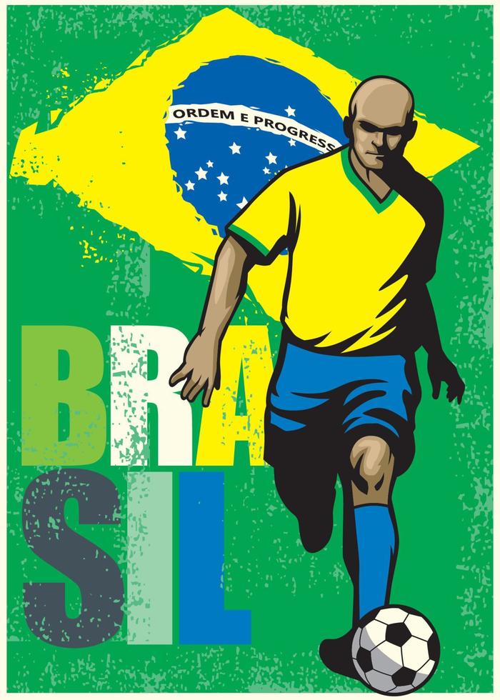 cartel vintage de jugador de fútbol brasileño vector