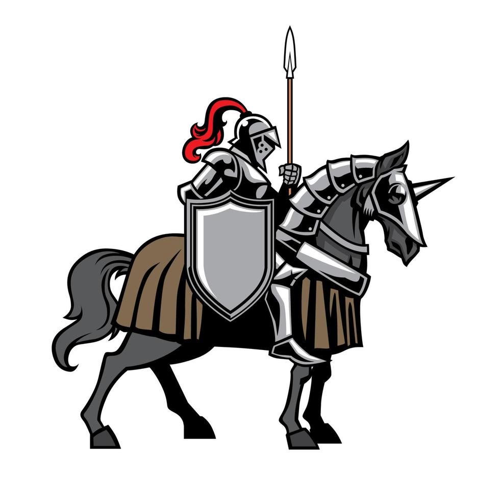 Knight with armored horse vector