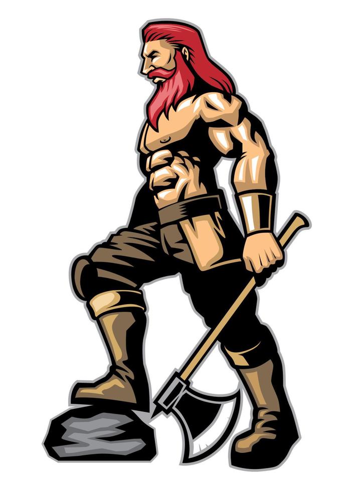 warrior standing hold an axe vector