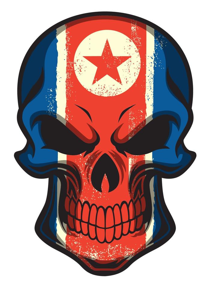 North Korea flag painted on skull vector